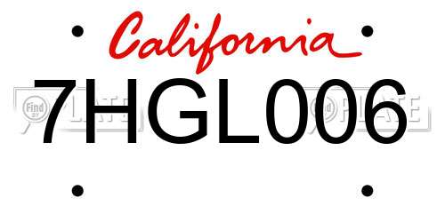 7HGL006 California License Plate