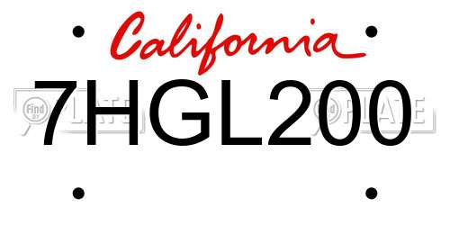 7HGL200 California License Plate