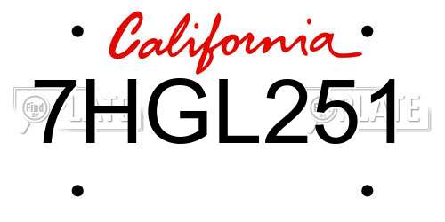 7HGL251 California License Plate