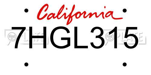 7HGL315 California License Plate