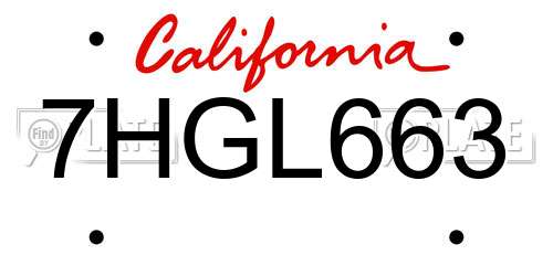 7HGL663 California License Plate