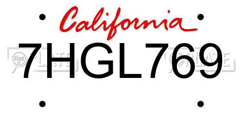 7HGL769 California License Plate