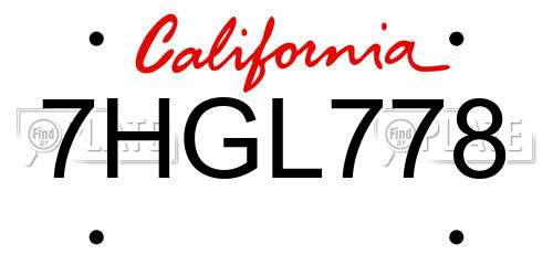 7HGL778 California License Plate