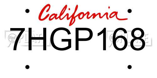 7HGP168 California License Plate