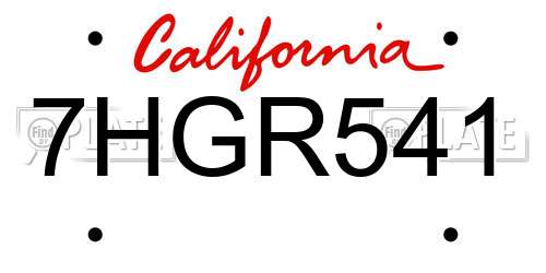 7HGR541 California License Plate