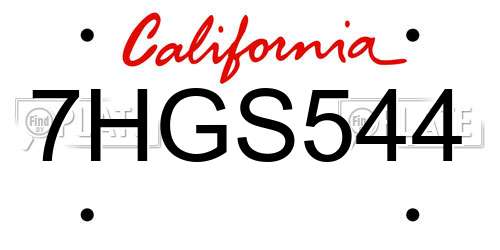 7HGS544 California License Plate