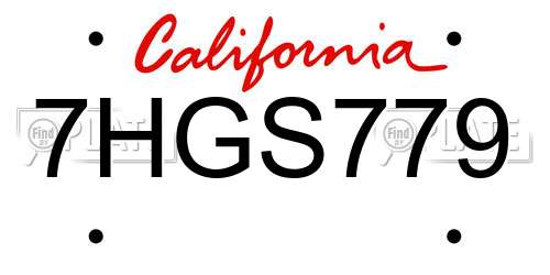 7HGS779 California License Plate
