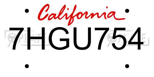 7HGU754 California License Plate