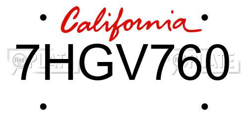 7HGV760 California License Plate