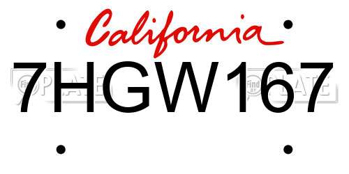 7HGW167 California License Plate