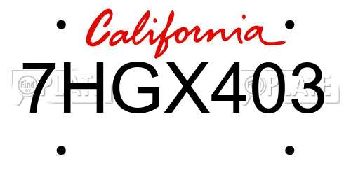 7HGX403 California License Plate