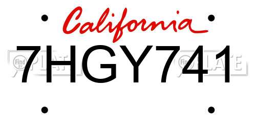 7HGY741 California License Plate