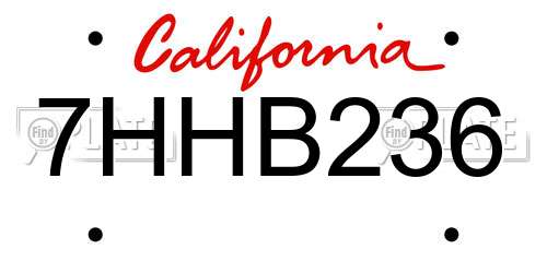 7HHB236 California License Plate