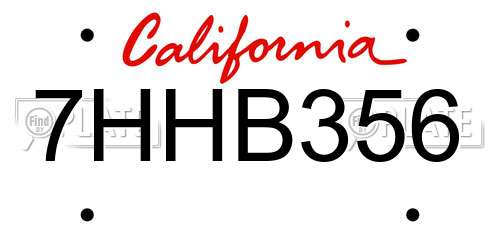 7HHB356 California License Plate