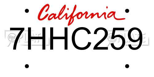7HHC259 California License Plate