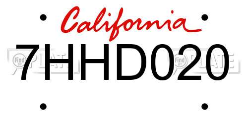 7HHD020 California License Plate