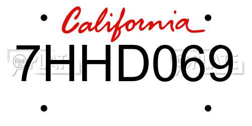 7HHD069 California License Plate