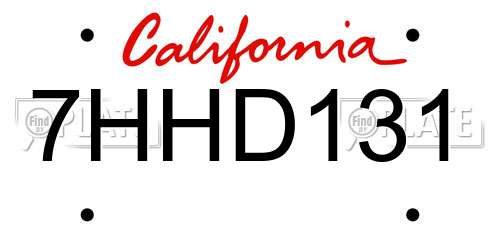 7HHD131 California License Plate