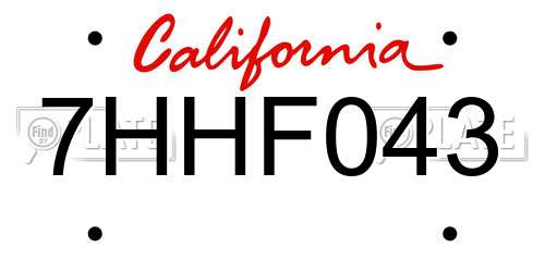 7HHF043 California License Plate