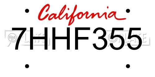 7HHF355 California License Plate