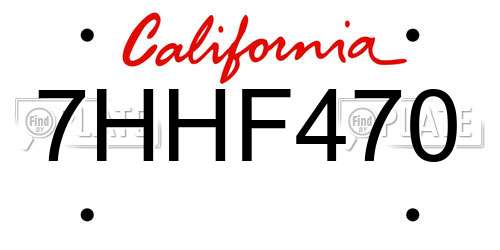7HHF470 California License Plate