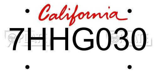 7HHG030 California License Plate