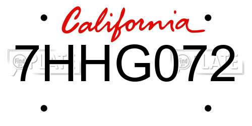 7HHG072 California License Plate