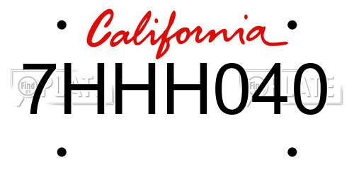 7HHH040 California License Plate
