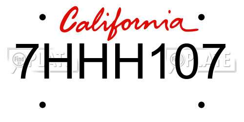 7HHH107 California License Plate