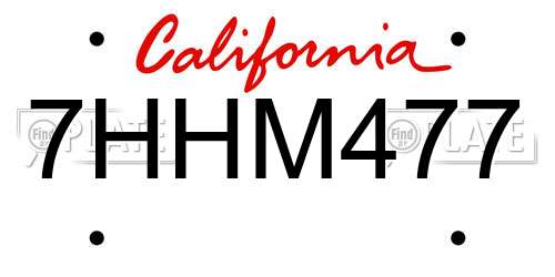 7HHM477 California License Plate