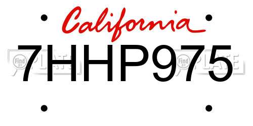 7HHP975 California License Plate
