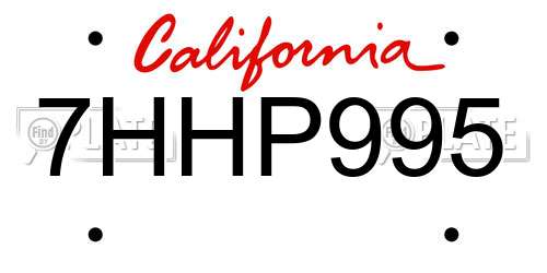 7HHP995 California License Plate
