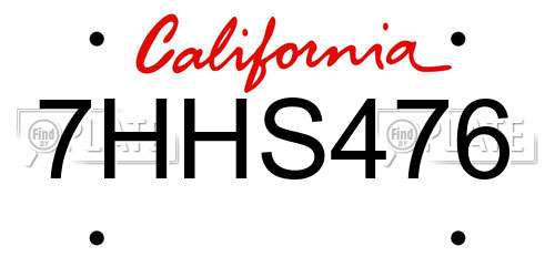 7HHS476 California License Plate