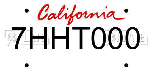 7HHT000 California License Plate