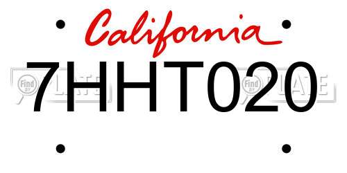 7HHT020 California License Plate