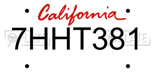 7HHT381 California License Plate