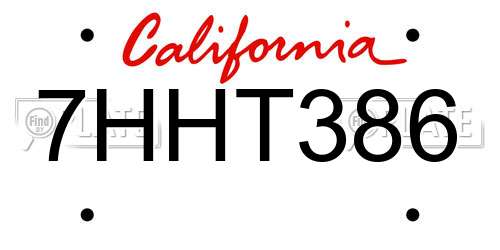 7HHT386 California License Plate