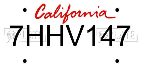 7HHV147 California License Plate
