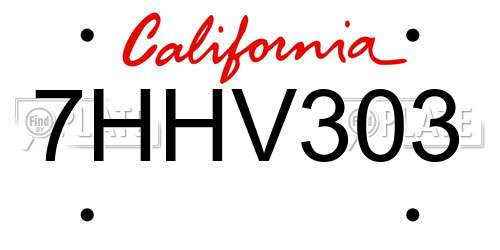 7HHV303 California License Plate