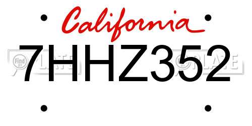 7HHZ352 California License Plate
