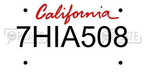 7HIA508 California License Plate