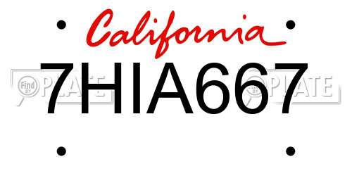 7HIA667 California License Plate