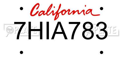 7HIA783 California License Plate