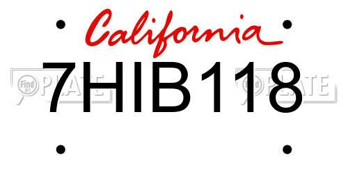 7HIB118 California License Plate