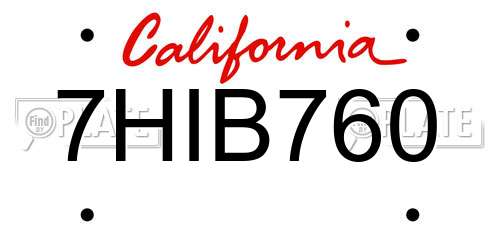 7HIB760 California License Plate