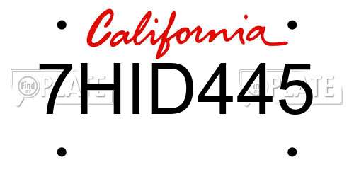 7HID445 California License Plate