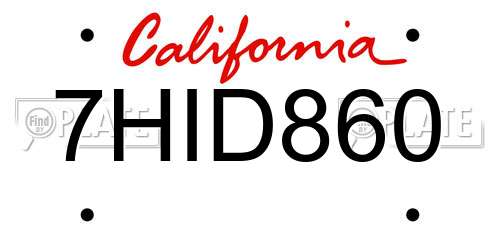 7HID860 California License Plate