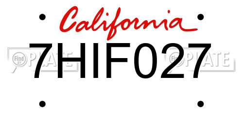 7HIF027 California License Plate