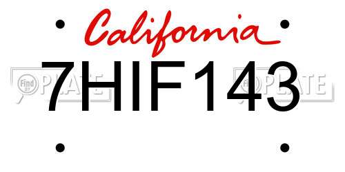 7HIF143 California License Plate