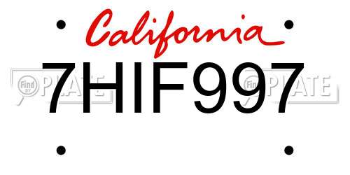 7HIF997 California License Plate